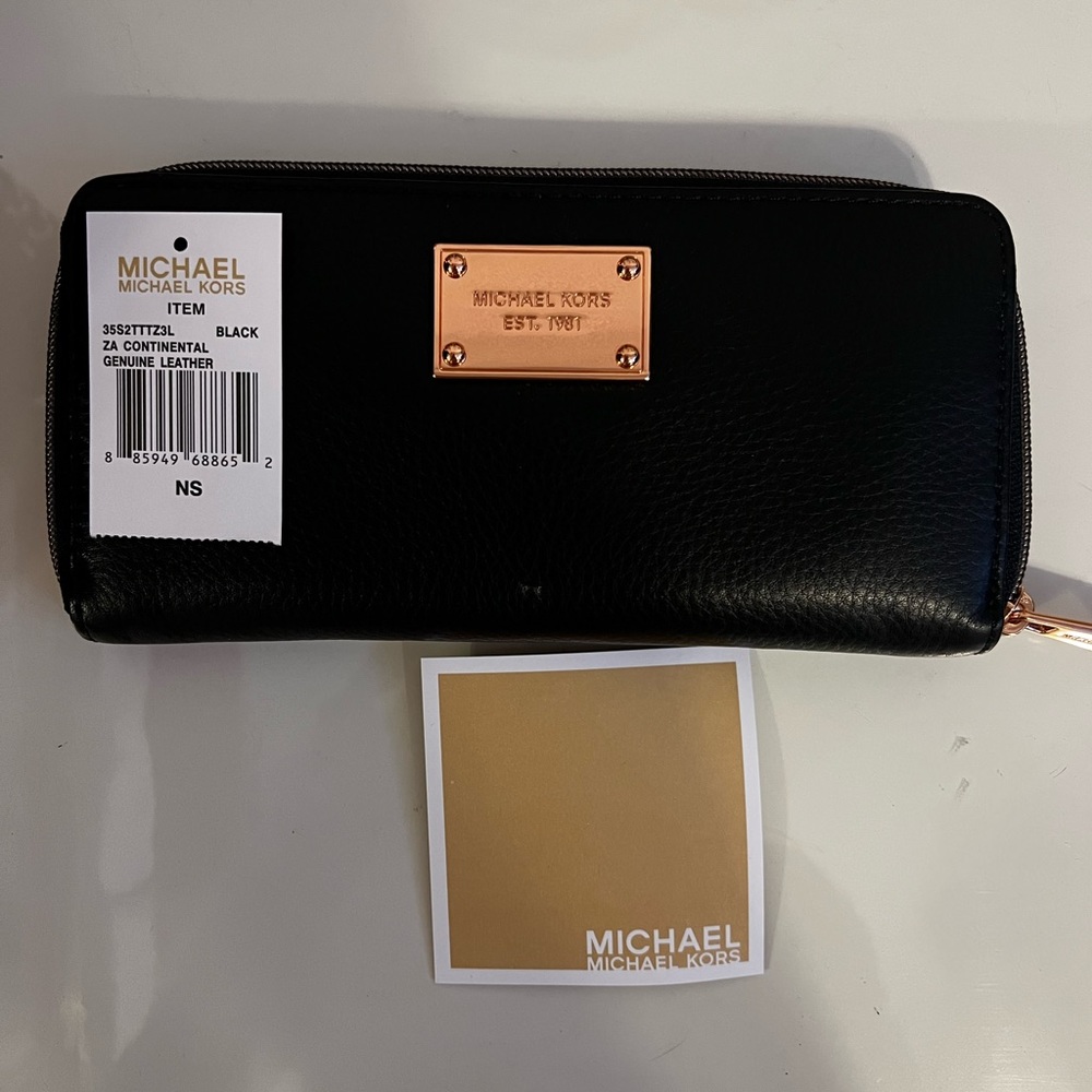 Michael Kors Black and Rose Gold Leather Wallet